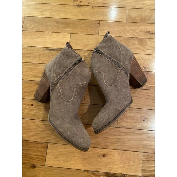 Steve Madden Cian Suede Leather Fringe Trim Tan Brown Boots Booties Size 7.5 - Picture 4 of 6